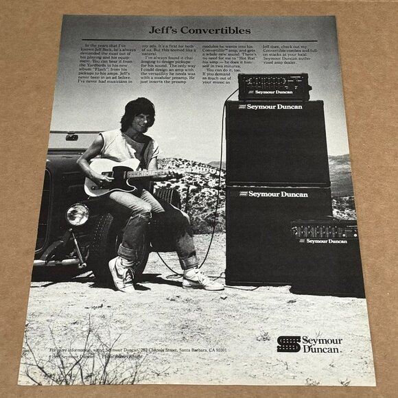 Jeff Beck - SEYMOUR DUNCAN PICKUPS - 1986 B&W Print Ad - Picture 1 of 1